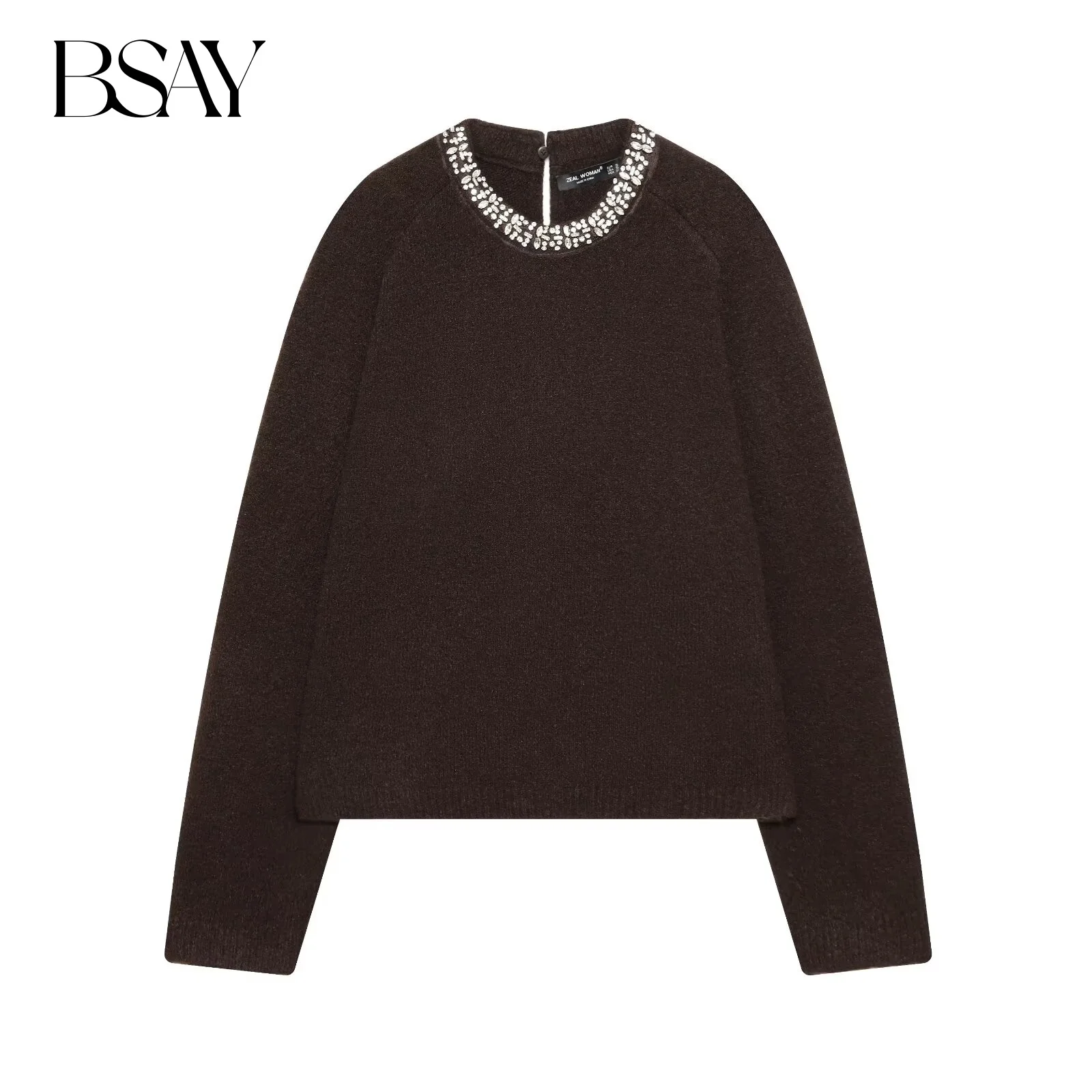 

BSAY Jewelry Collar Knitted Sweater for Women Fashion Autumn Winter New Solid Long Sleeves Tops Chic Female Knit Sweaters Mujer