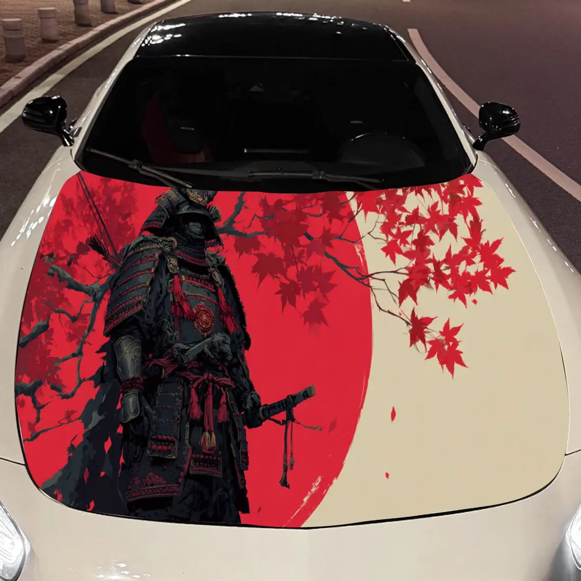 

Stylish Red Samurai Car Hood Stickers - Self-Adhesive, Waterproof and Durable Vinyl Wrap, Decorate And Protect Your Car, Fit For