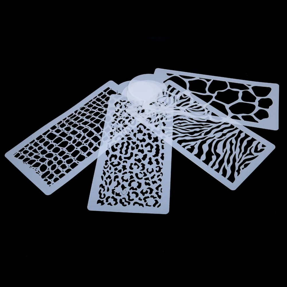 4PCS PVC Cake Stencils Openwork Cutouts Zebra Leopard Pattern Fondant Stencils Flat Rectangular Decorating Molds Home Baking