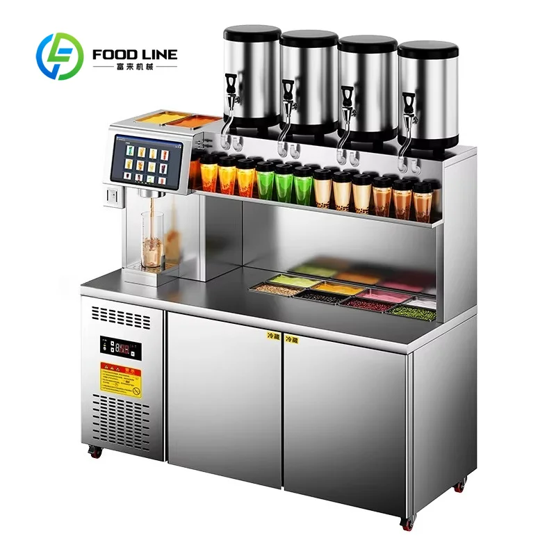 Customized Commercial Smart Milk Tea Machine with Built-in Refrigerator Stainless Steel Cool & Warm Beverage Equipment