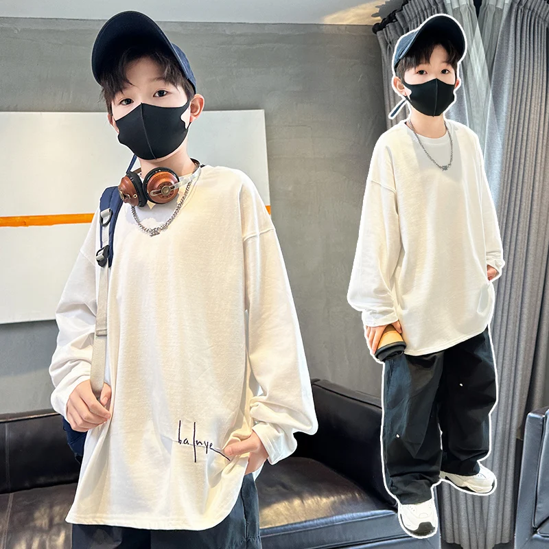 

Baby Boy Top Clothes Kids Long Sleeve T-Shirt Boys Spring Autumn Daily Tee Child Letter Embroidery Korea-Japan Style Size 4-14Y
