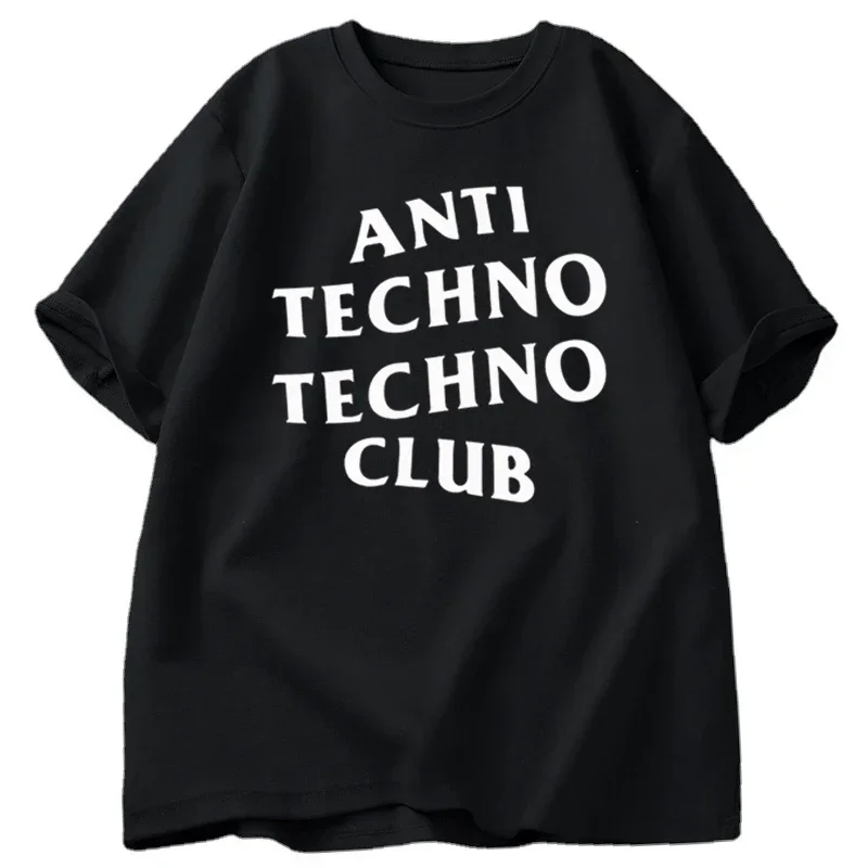 Kaus pria Anti Techno Club, baju pria katun kasual Harajuku ukuran besar grafis