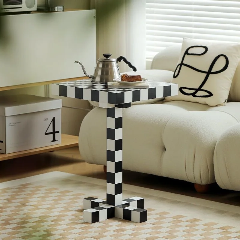 Nordic Ins Trendy Fun Checkerboard Black and White Small Square Coffee Table  Creativity Chess Console Side Table