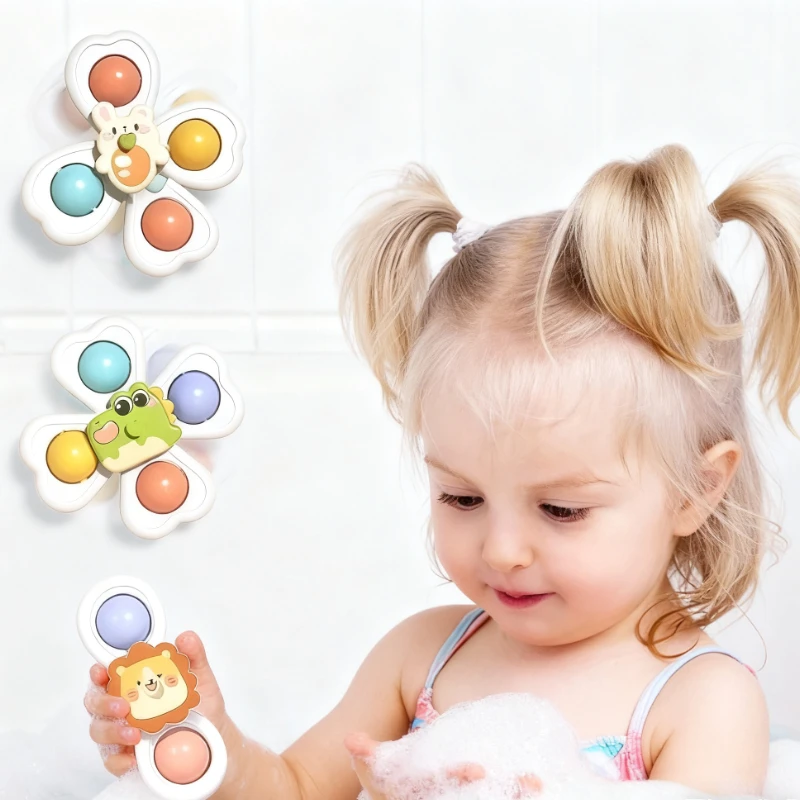 3PCS Suction Cup Spinner Toy Baby Bath Funny Game Educational Toys For Children Girls Boys Infant Sensory Stress Reliever Gift