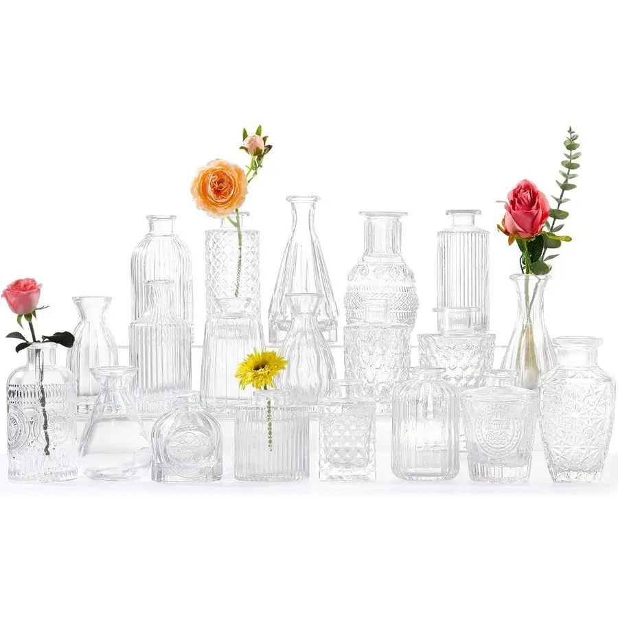 

Glass Bud Vases Set of 20 for Flowers, Small Clear Bud Vases in Bulk for Centerpieces Home Decor, Mini Glass Assorted for Rusti