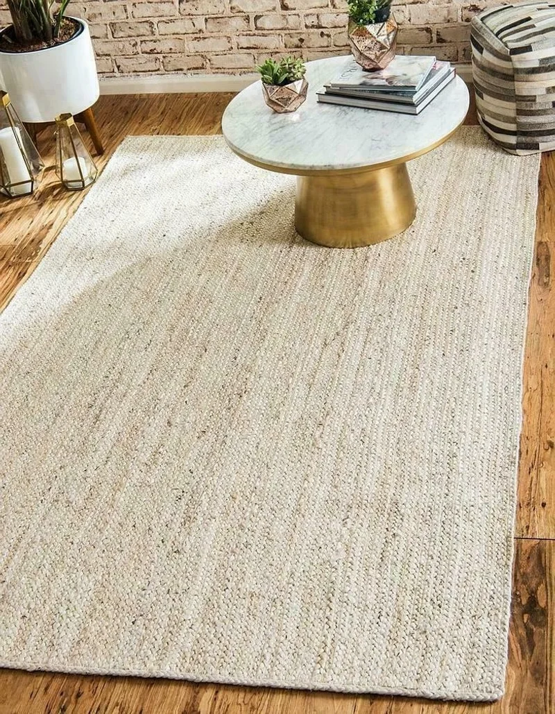 White Rug Handmade Rug 100% Natural Jute Braided Runner Rug Rustic Look Area Rug Carpets for Living Room