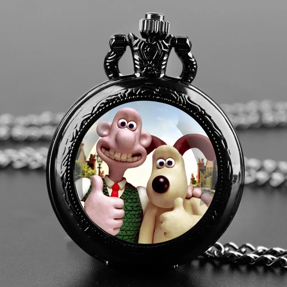 Cartoon Design Glass Dome Quartz Pocket Watch with Arabic Numerals Dial Durable Chain Perfect For Gifts