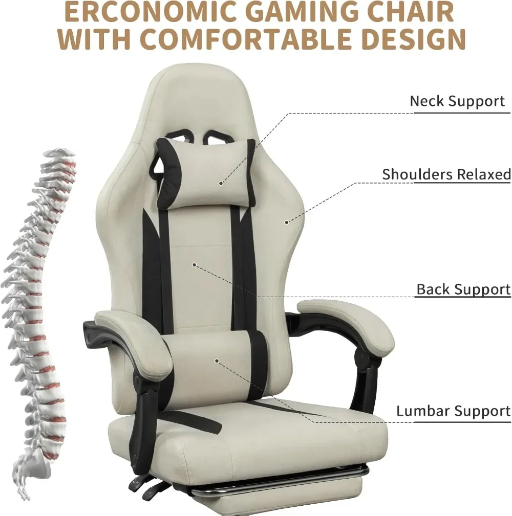 Breathable Fabric Gaming Chair with Footrest, Height Adjustable Game Chair, Video Gaming Chair for Gaming Room