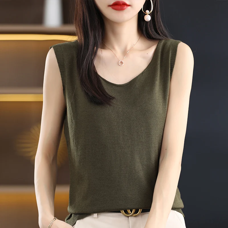 

Women's Loose Wool Vest Svel round Ne V-Ne Tank Top Faionable Versatile Base Layer irt for Autumn Winter