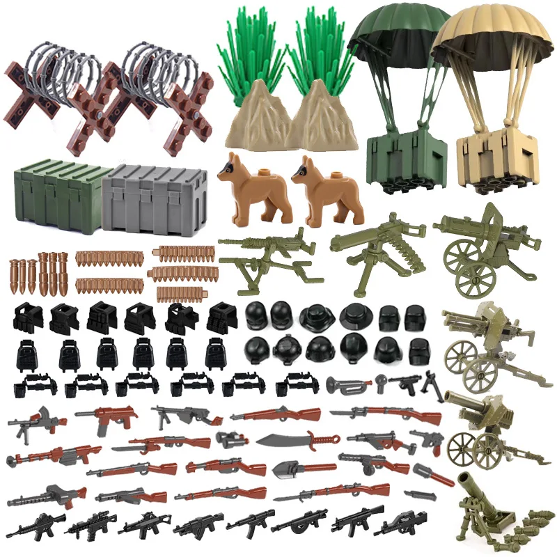 Army forces Figures military weapons accessories Kit Parachute weapons box Heavy weapons two-color gun building block toy