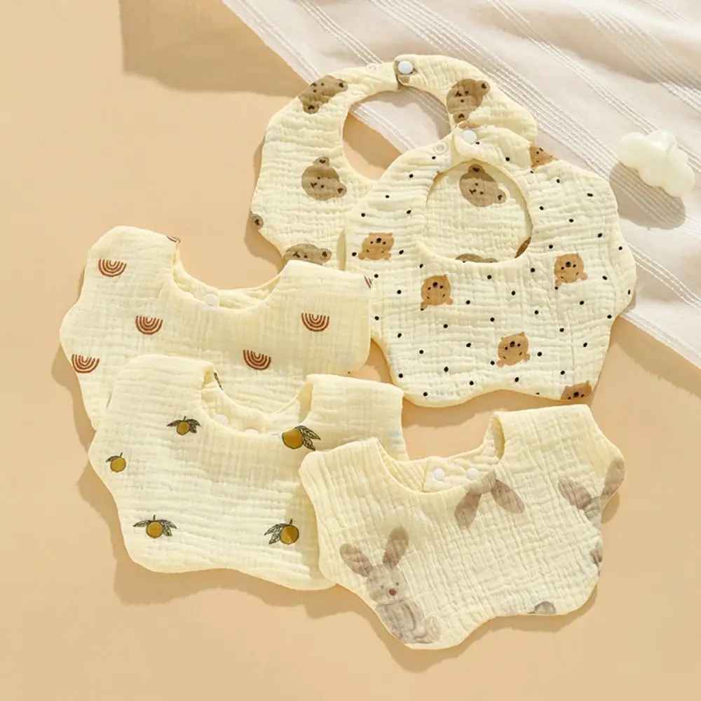 Cute Burp Cloths Baby Bib Printing Snap Button Baby Saliva Towel Ruffle Cotton Feeding Apron Newborn