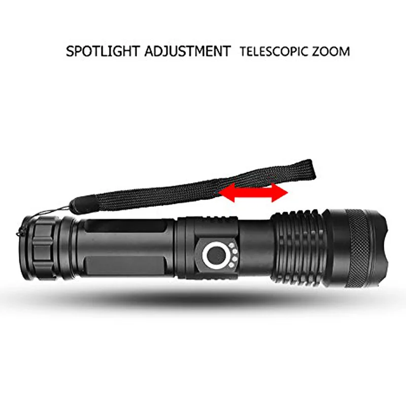 T20 LED Flashlight XHP50 Powerful High Lumens 18650 USB Rechargeable LED Torch Zoomable Light XHP50 Flashlight for Outdoor