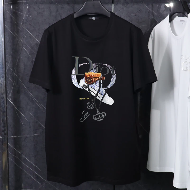 تي شيرت بأكمام قصيرة للرجال، طراز جديد 2026، بلوزة رفيعة مطبوعة منقوشة، رقبة دائرية من القطن الخالص، نصف كم #6