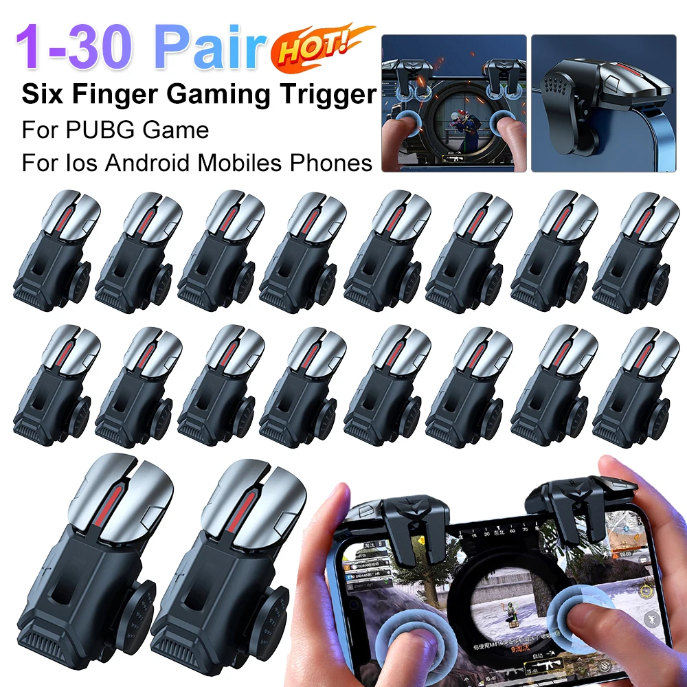 30-1 Pairs G21 Mobile Phone Game Trigger Gamepad Chicken Eating Artifact Game Controller 6-Finger Aim Shooting L1 R1 Key Button