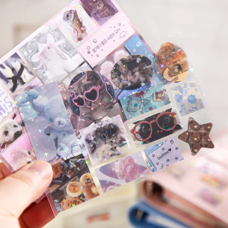 30Sheets/Bag Vintage Retro Memo Series Dual Texture Laminated Full Die-Cut Sticker Book for DIY Scrapbook Phone Case Notebook