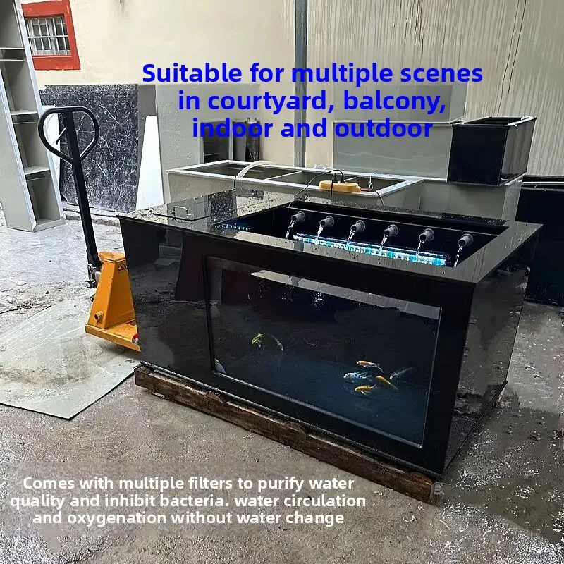 

YG-12 Black Side-Filtered Fish Tank, Ultra-Clear Koi Tank, Ornamental Lightweight Aquarium, Circulation System, Customizable