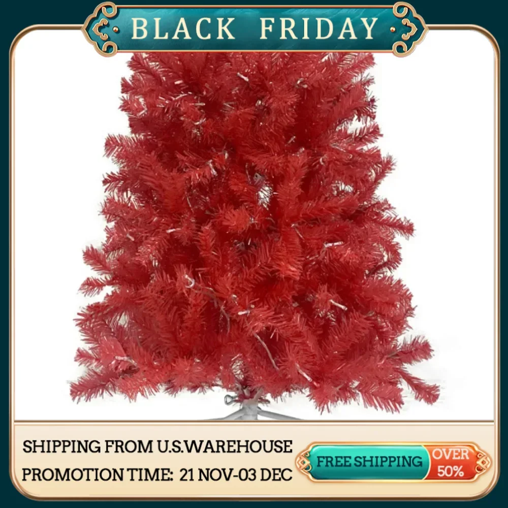 6 Foot Artificial Fir Curved Top Christmas Tree, Christmas Tree Bendable Santa Hat Style, 1250 Lush Branch Tips, 300 LED Lights