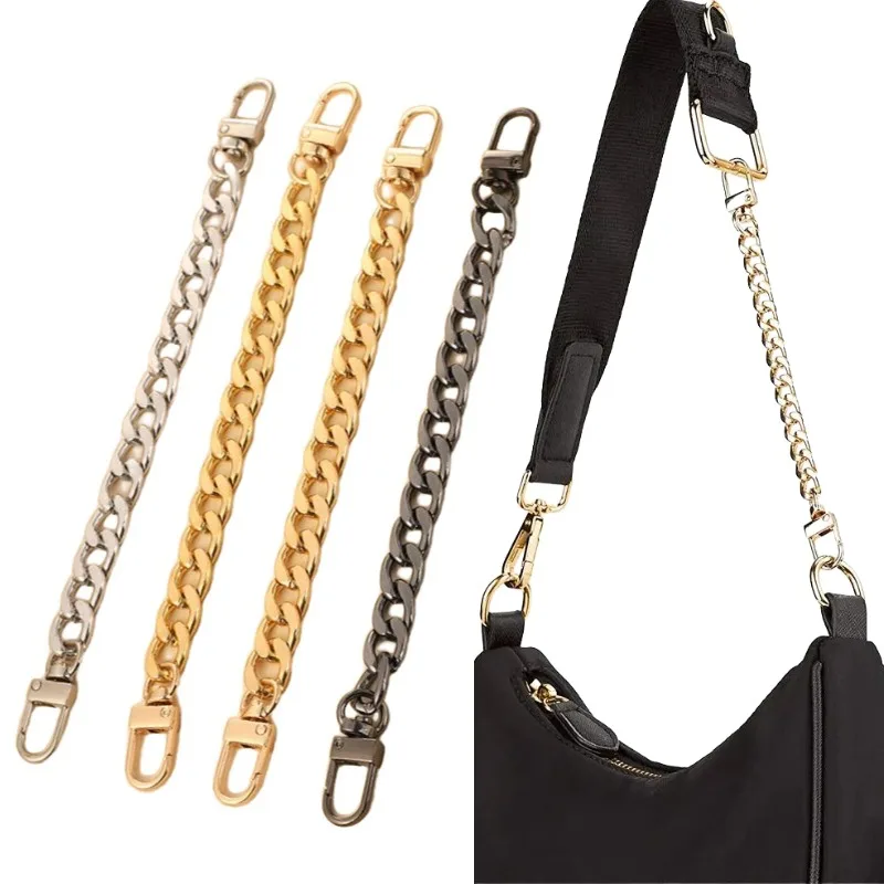 20cm Bag Chain Mini Purse Chain DIY Metal Flat Chain For Bag Purse Strap Extender Handbag Accessory Decor With Metal Buckle