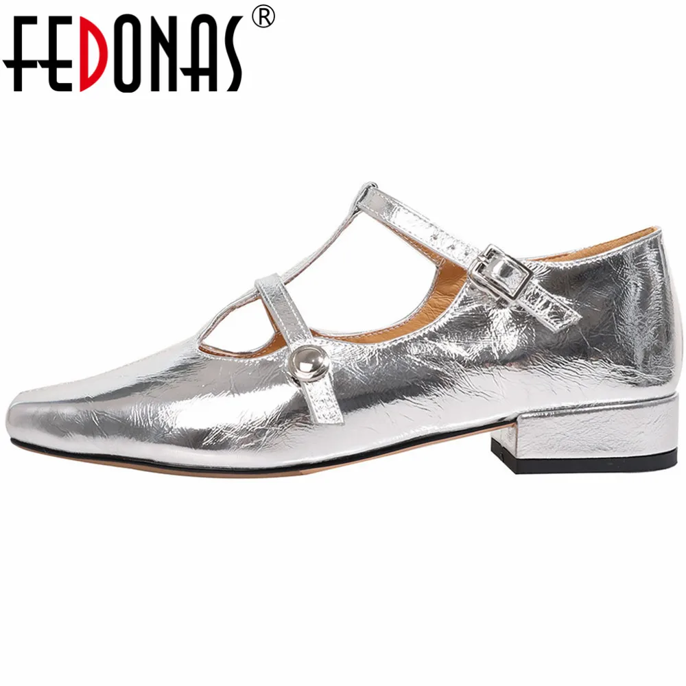 

FEDONAS Fashion Women Pumps Square Toe Low Heels Spring Summer Genuine Leather Buckle Strap Mary Janes Office Lady Shoes Woman