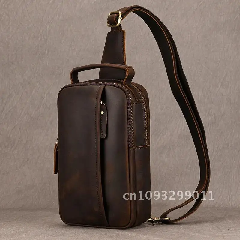 Bolsa de peito masculina de luxo, bolsa crossbody de couro genuíno, bolsa de peito para homens, bolsa de peito casual de couro, bolsa de ombro