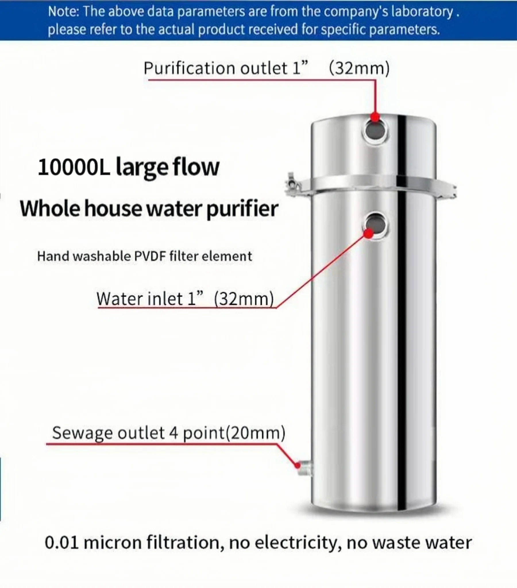 PVDF 세척 가능 초미세여과기 10000L 스테인리스 스틸 정수기 하부 싱크대 여과 시스템, 산업용 304 UF