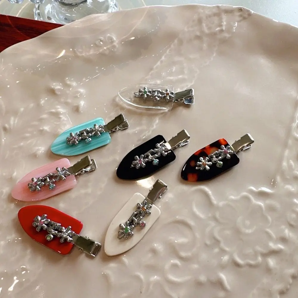 Sweet Rhinestones Traceless Hairpin Metal Flower Acetate Hairpin Headwear Barrettes Makeup Hair Clip