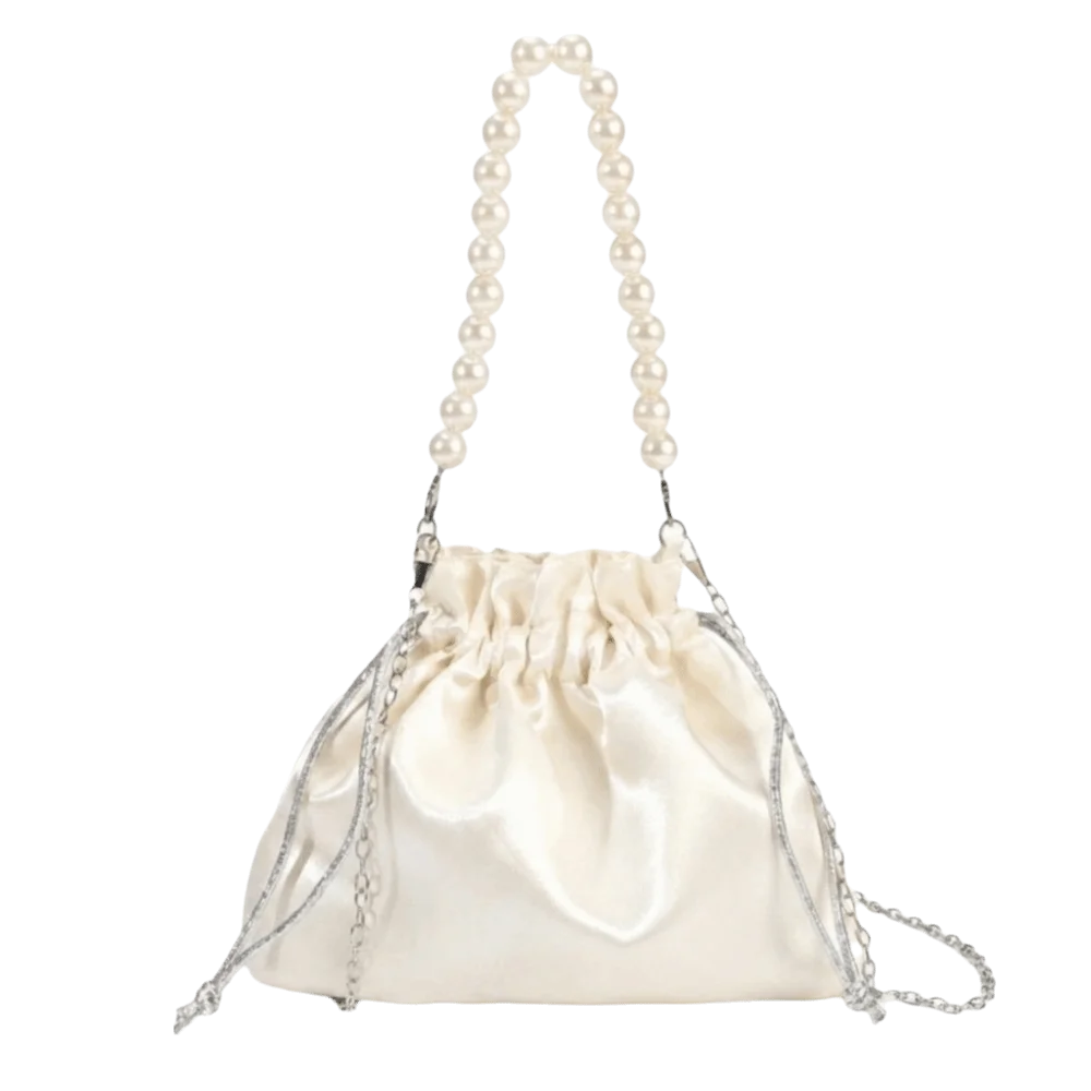 Elegant Satin Drawstring Evening Bag Detachable Chain Lightweight Bucket Bag Drawstring Closure Satin Texture