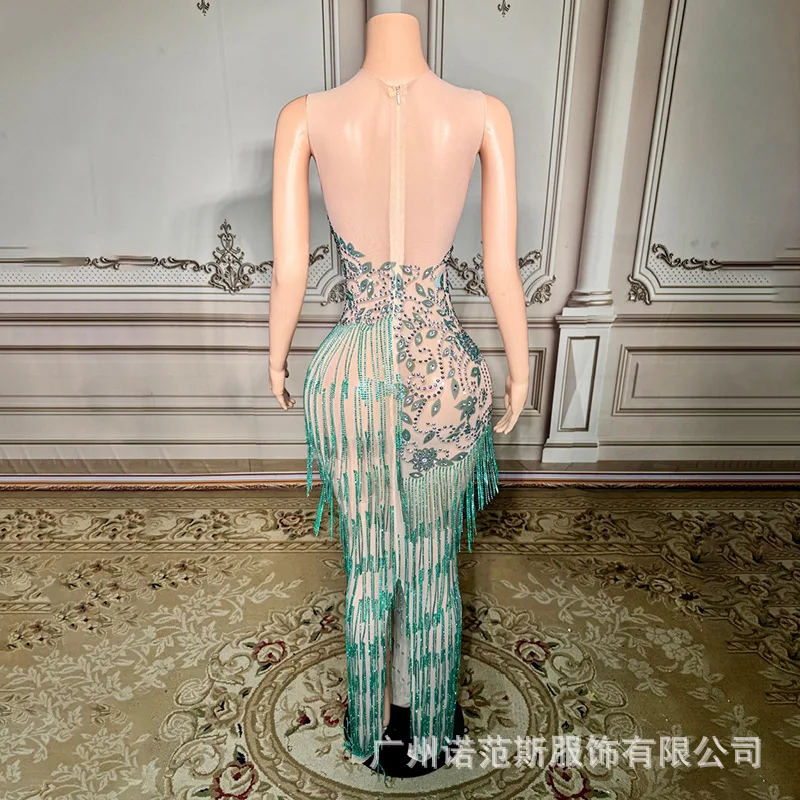 2026 французское элегантное темно-зеленое платье с кисточками, свадебная форма для мастер церемоний, униформа для выступлений, модель для взрослых, показ мод