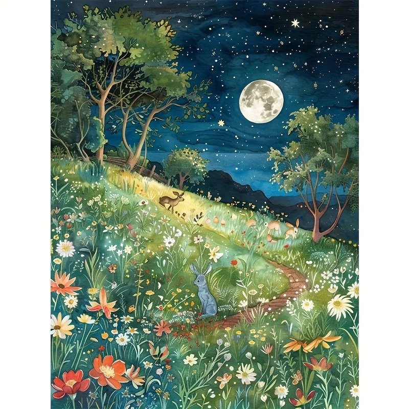 Ölgemälde nach Zahlen, Landschaft unter dem Mond, DIY-Zahlenmalerei auf Leinwand, Bilder nach Zahlen, Heimdekoration, großes Geschenk, ungerahmt