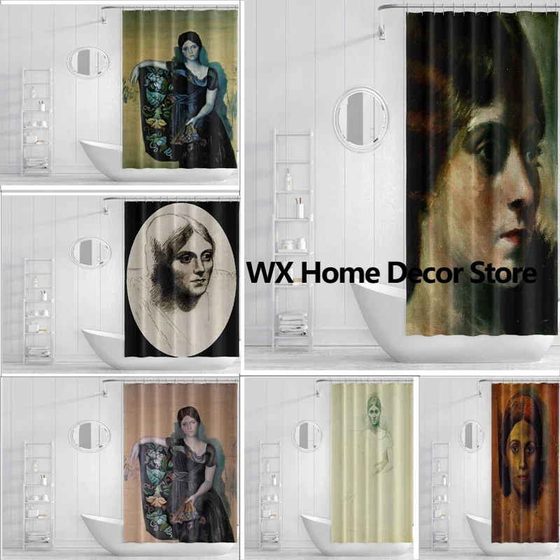 

Chic Bathroom Drapery with Classic Art Sketches Waterproof and Mildew Resistant Shower Curtain