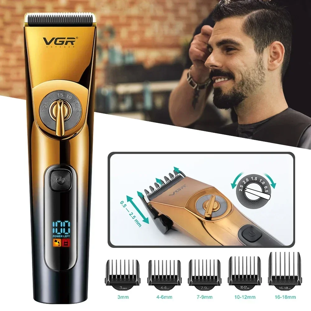 VGR 663 Professional Hair Trimmer Electric Hair Clipper IPX6 Waterproof Haircuts Machine LED Display Barber Trimmer for Men