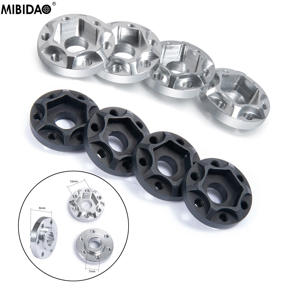 MIBIDAO 2Pcs Aluminum Alloy 12mm Wheel Hex Hub 8mm Thick Extended Adapter For 1/10 Axial SCX10 90046 D90 TRX4 RC Crawler Car