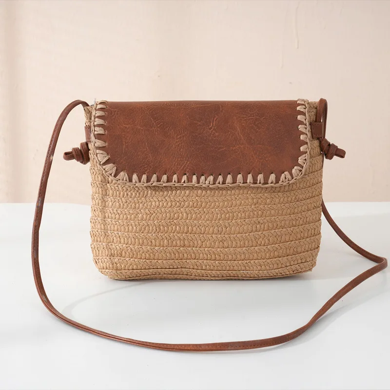 2025 المرأة الفاخرة اليدوية المنسوجة القش المرقعة السرج Crossbody حقائب كتف الصيف حقيبة ساعي الشاطئ الاتجاه حقائب السفر