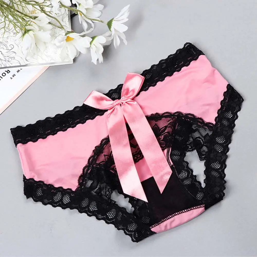 

Transparent Crotchless Bow Female Spandex Women Lingerie Thongs Erotic underwear Sexy Intimates