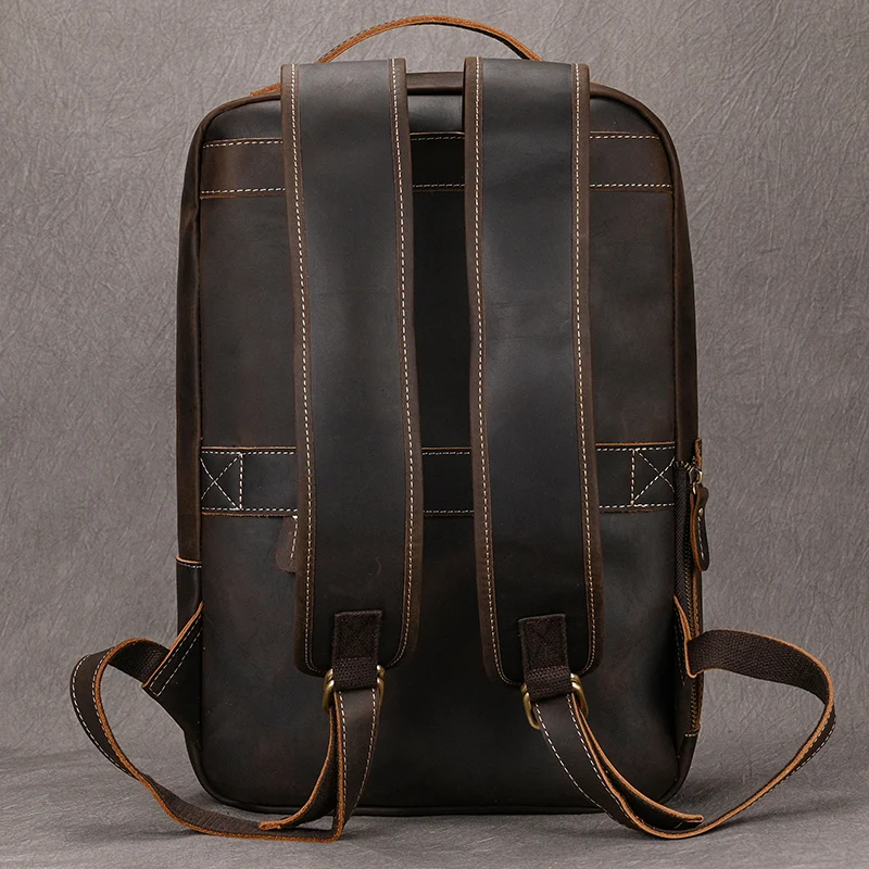 Vintage Men's Crazy Horse Leather Backpack Genuine Leather Retro Rucksack Large Classic Travel Backpack Big Laptop Computer Bag