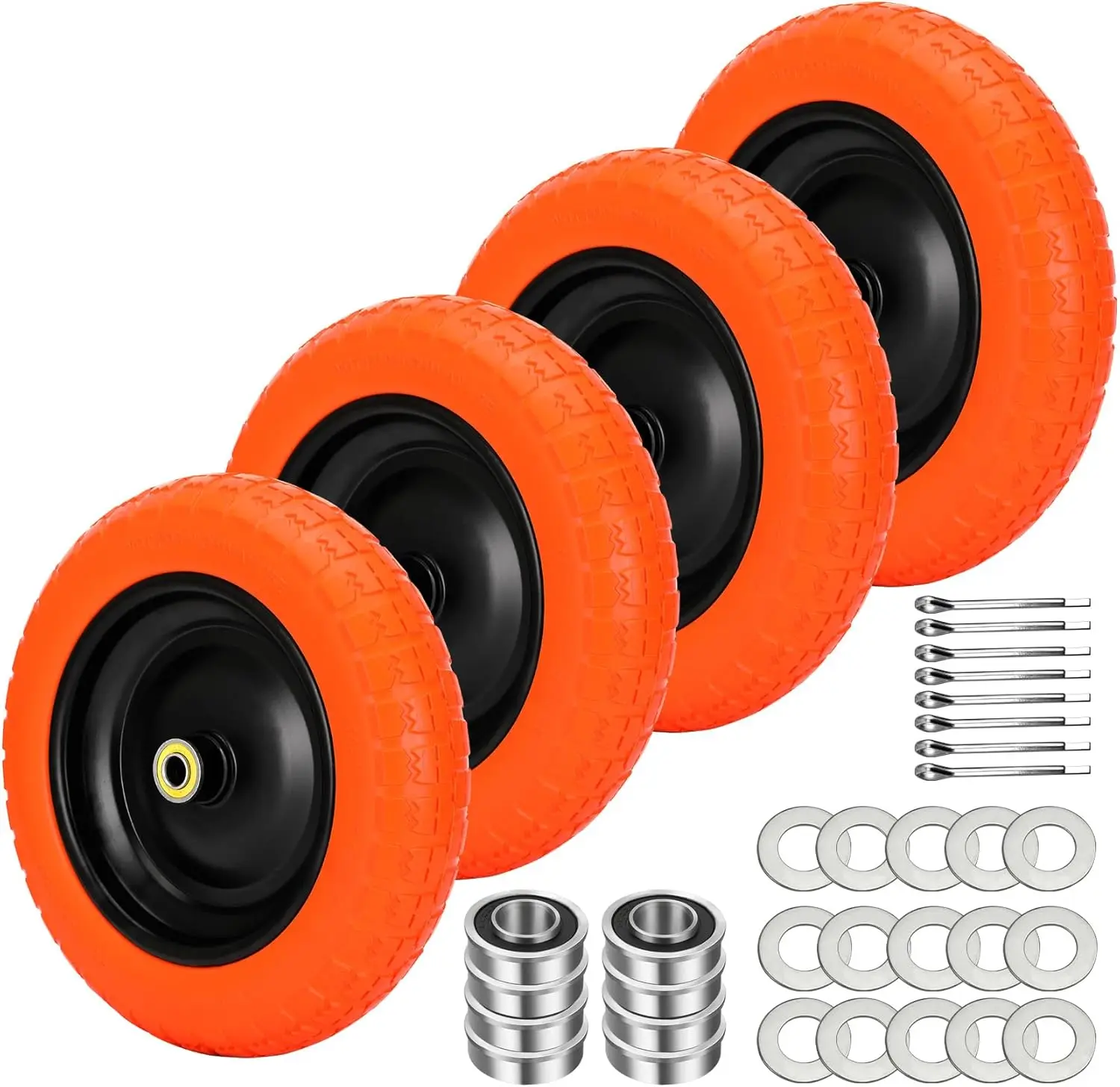 

13" Flat-Free Replacement Wheels for Garden Carts and Hand Trucks, 4.00-6 Solid Tires with 5/8" Bearings