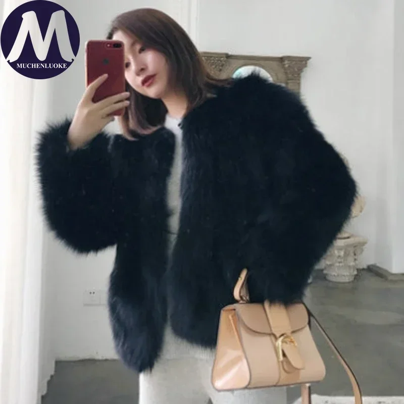 معطف فرو نسائي لخريف وشتاء جديد أنيق تقليد فرو الثعلب معاطف برقبة دائرية موضة كورية بقصة ضيقة اتجاهات الشارع سترات قصيرة