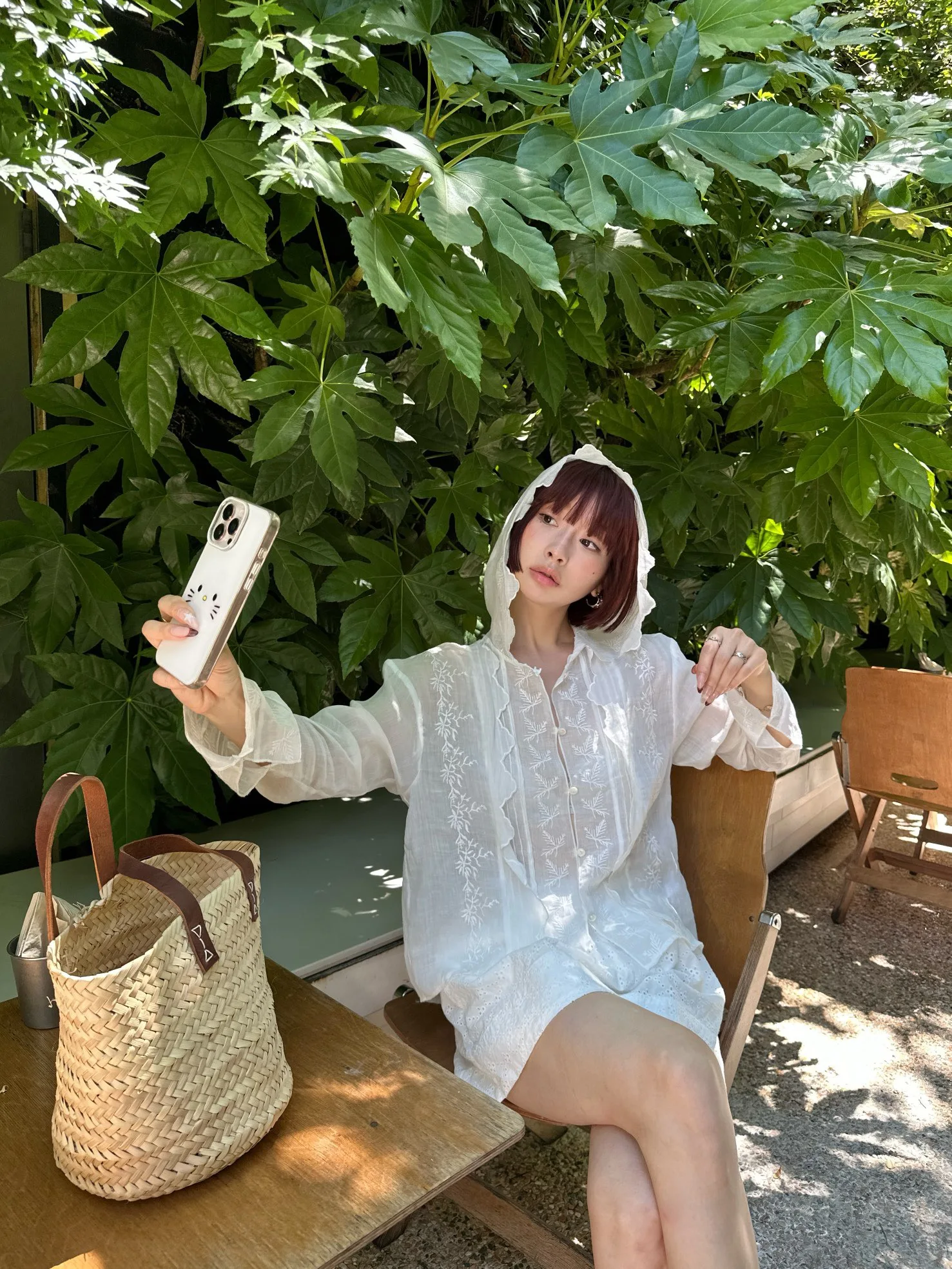 

Monkey Studio Fairy Embroidery Heavyweight Hooded Linen irt Women's Summer Thin Outerwear UV Protection Long Sve Casual Top