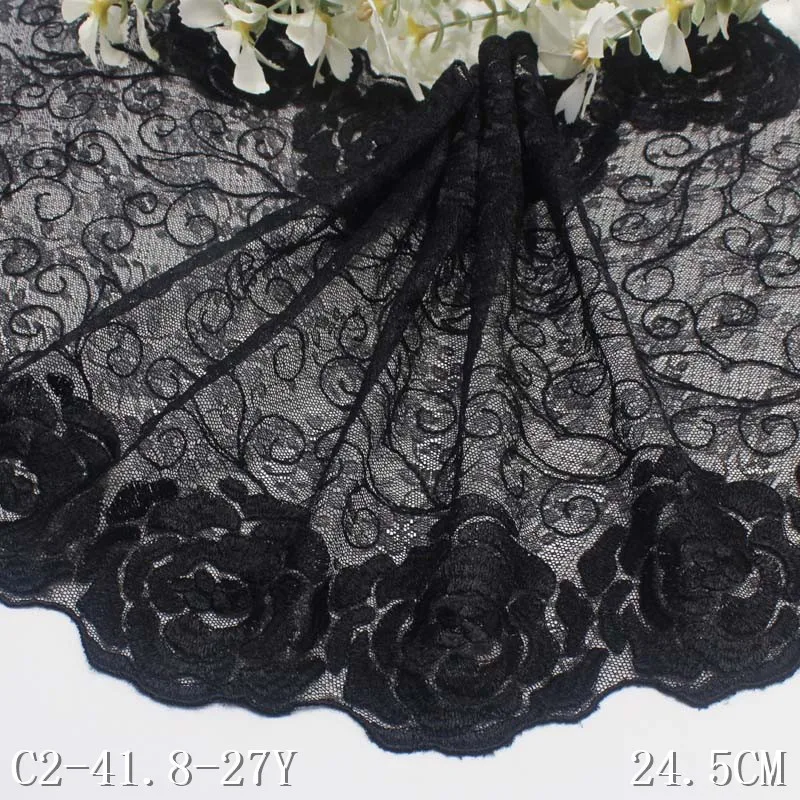 

30 Yards Bilateral Black Flower Mesh Embroidery Lace Trimmings Dress Accessories Lace Fabric Dolls Underwear Material 15Yards Bi