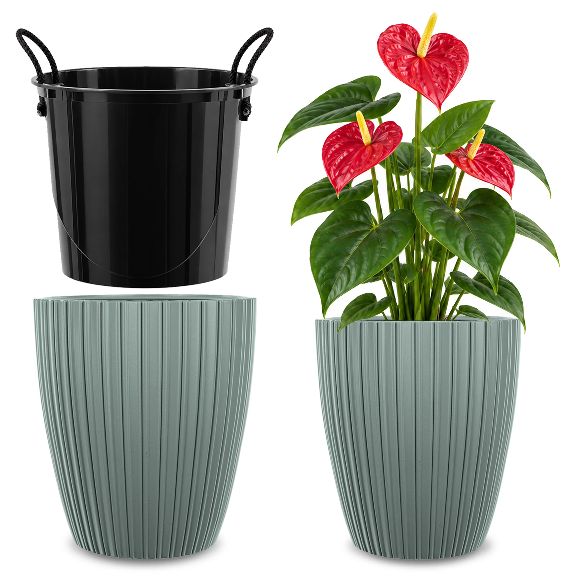 30cm Bloempot Bloempotafdekking Inleg Bloemenvoeder Groen Plastic