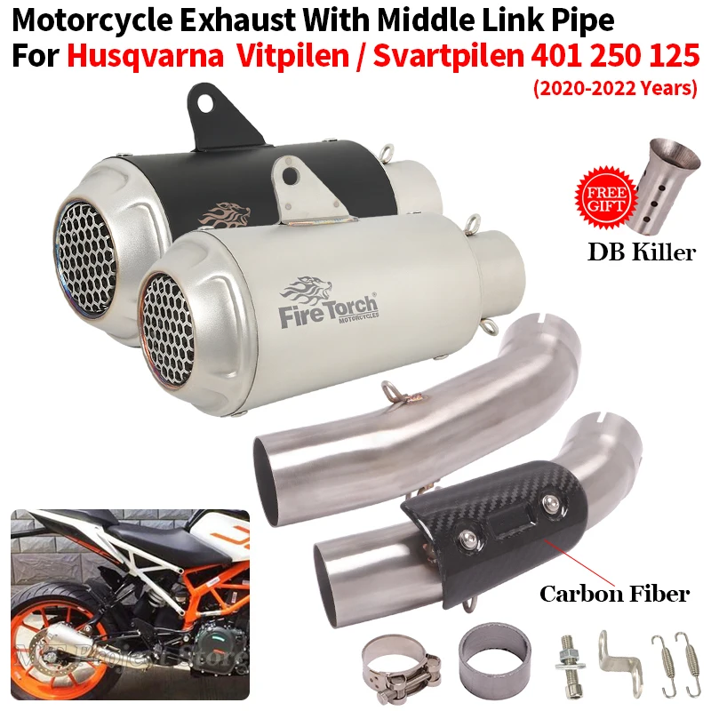 

Slip On Motorcycle Exhaust System Escape Muffler With Mid Link Pipe For Husqvarna SVARTPILEN VITPILEN 401 125 250 2020 - 2022
