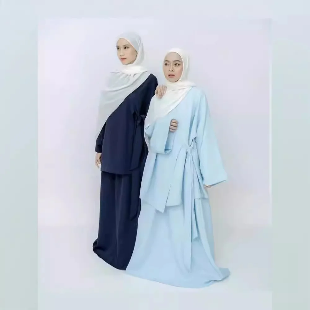 Muslim Women Matching Sets Long Sleeve Solid Color Tops And Loose skirt Suits Elegant Fashion Casual Tracksuit Kaftan 2024 