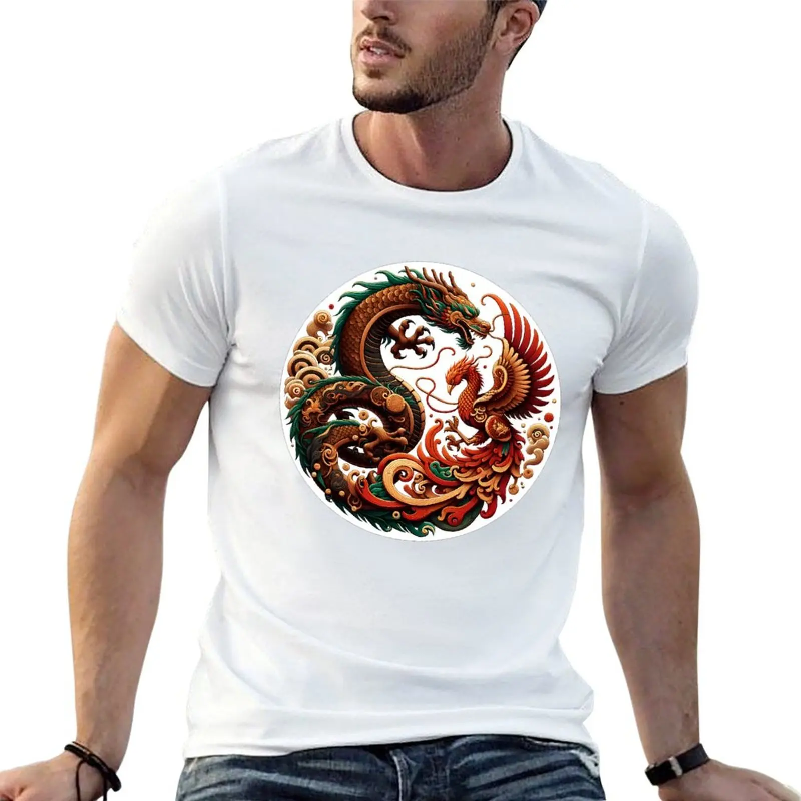 

дизайнерские повседневные футболки и рубашки, мужская футболка Dragon Phoenix Wood