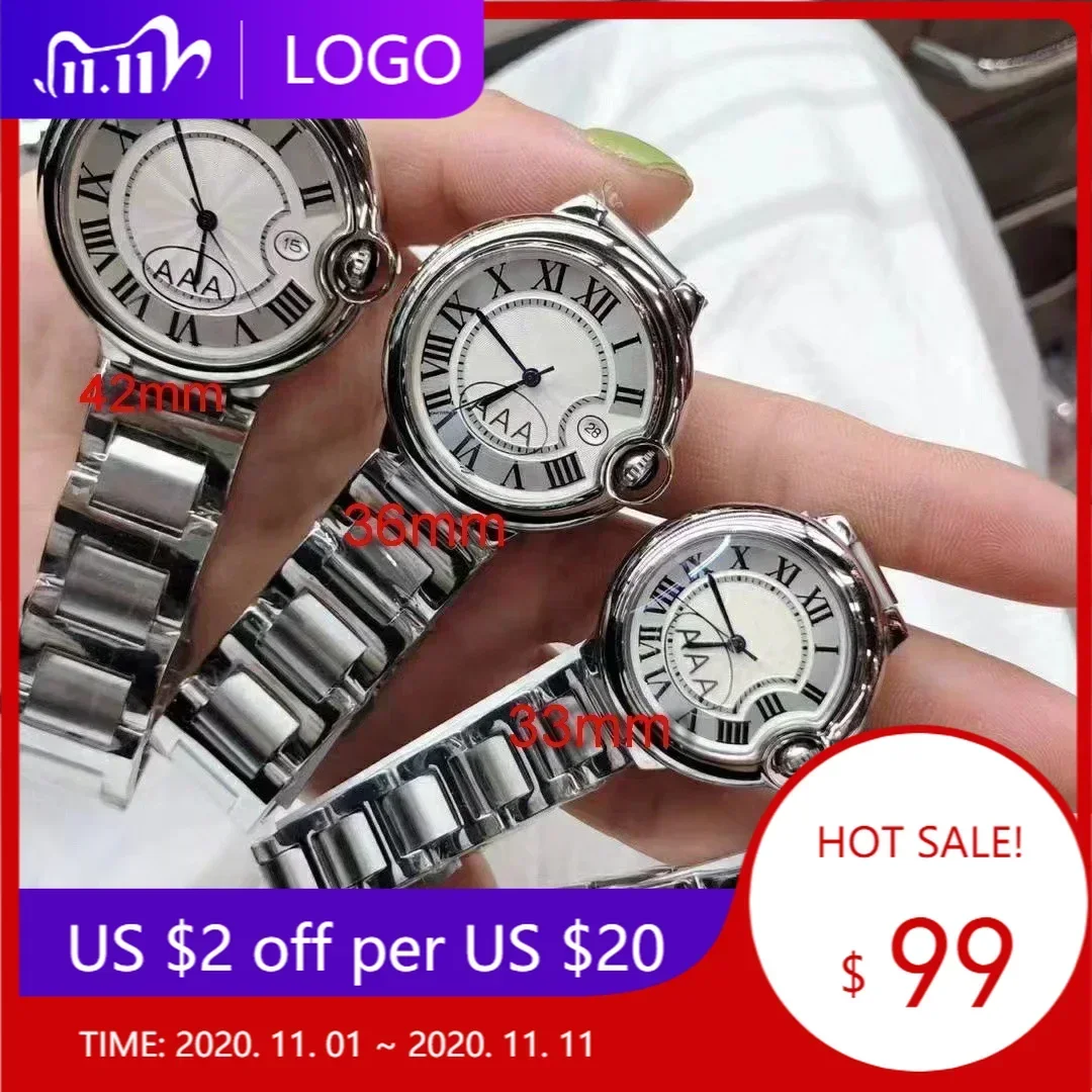 New Mens Womens Ballon Quartz Watch Stainless Steel Fashion White Blue Wristwatch 28mm 36mm