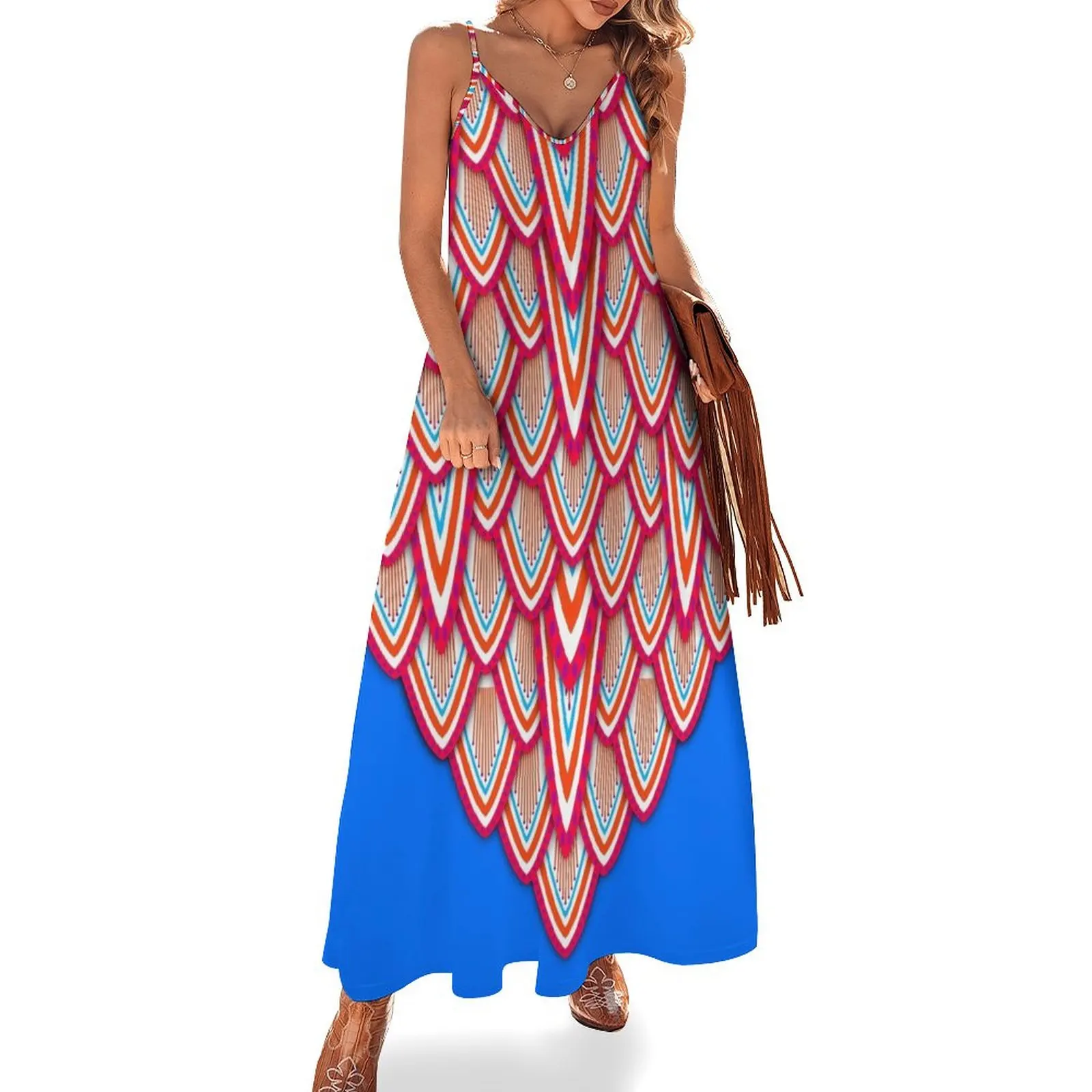 

Peacock Inspired (Crimson and Azure Blue) Sleeveless Long Dress dress women summer Woman clothes Dress