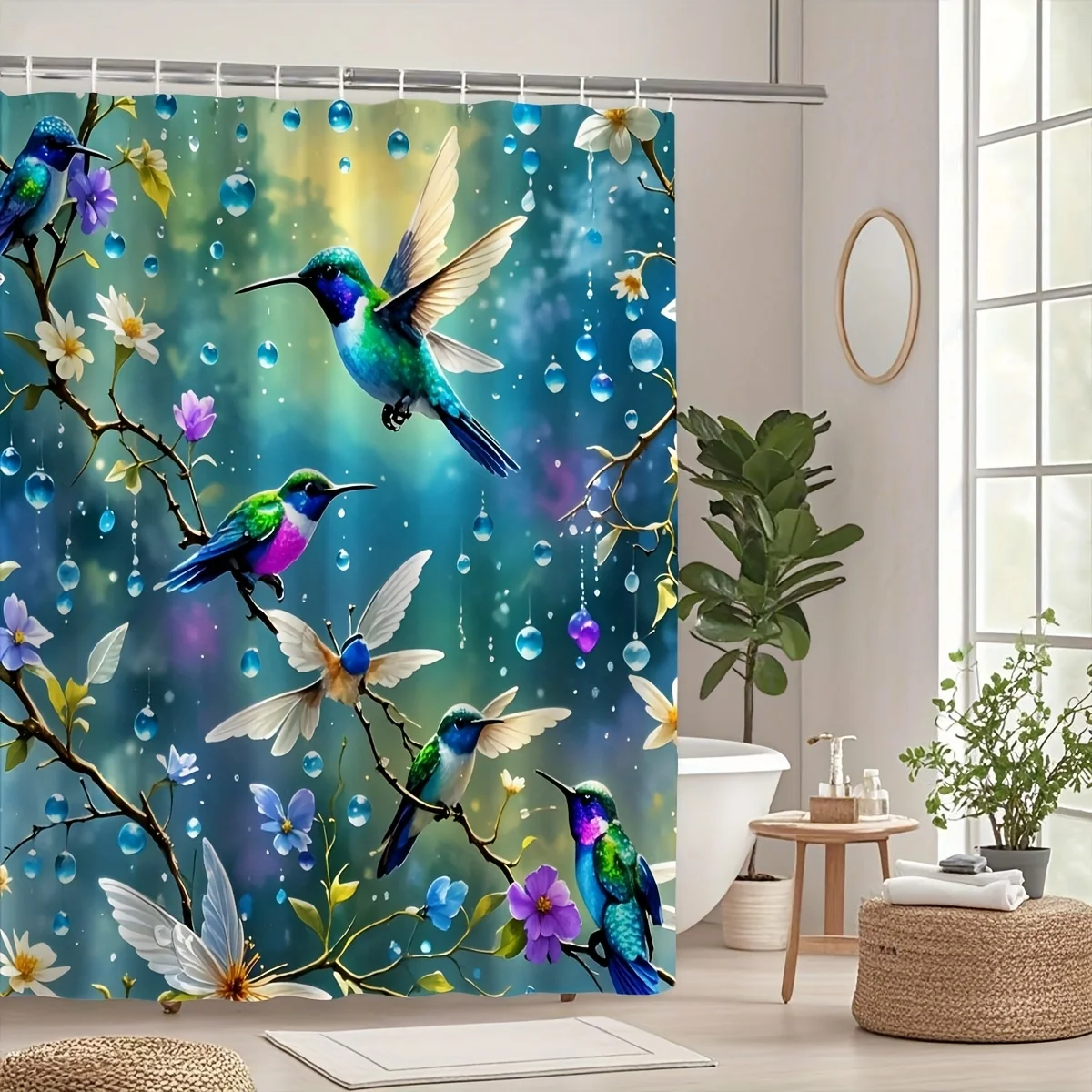 

fashion raindrop birds and flowers shower curtain modern home decor print machine washable with 12 hooks for bathroom