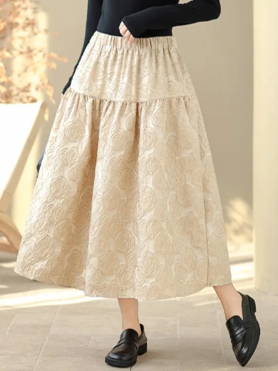 

Весна 2026, юбка Emed с цветочным принтом, большие размеры, женская повседневная универсальная пышная юбка средней длины, художественная юбка