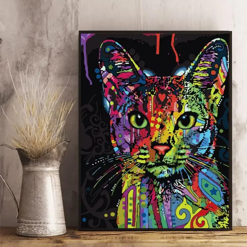 DIY Paint By Numbers Colorful Cats Cute Kitten Animal Digital Oil Painting for Adults and Kids Beautiful Art Decoration