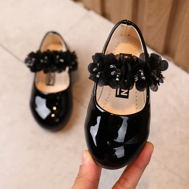 

Girls Rhinestone Lace Single Shoes Girls Korean Version Princess Leather Shoes Children Flower Show Casual Bright Leather Shoes