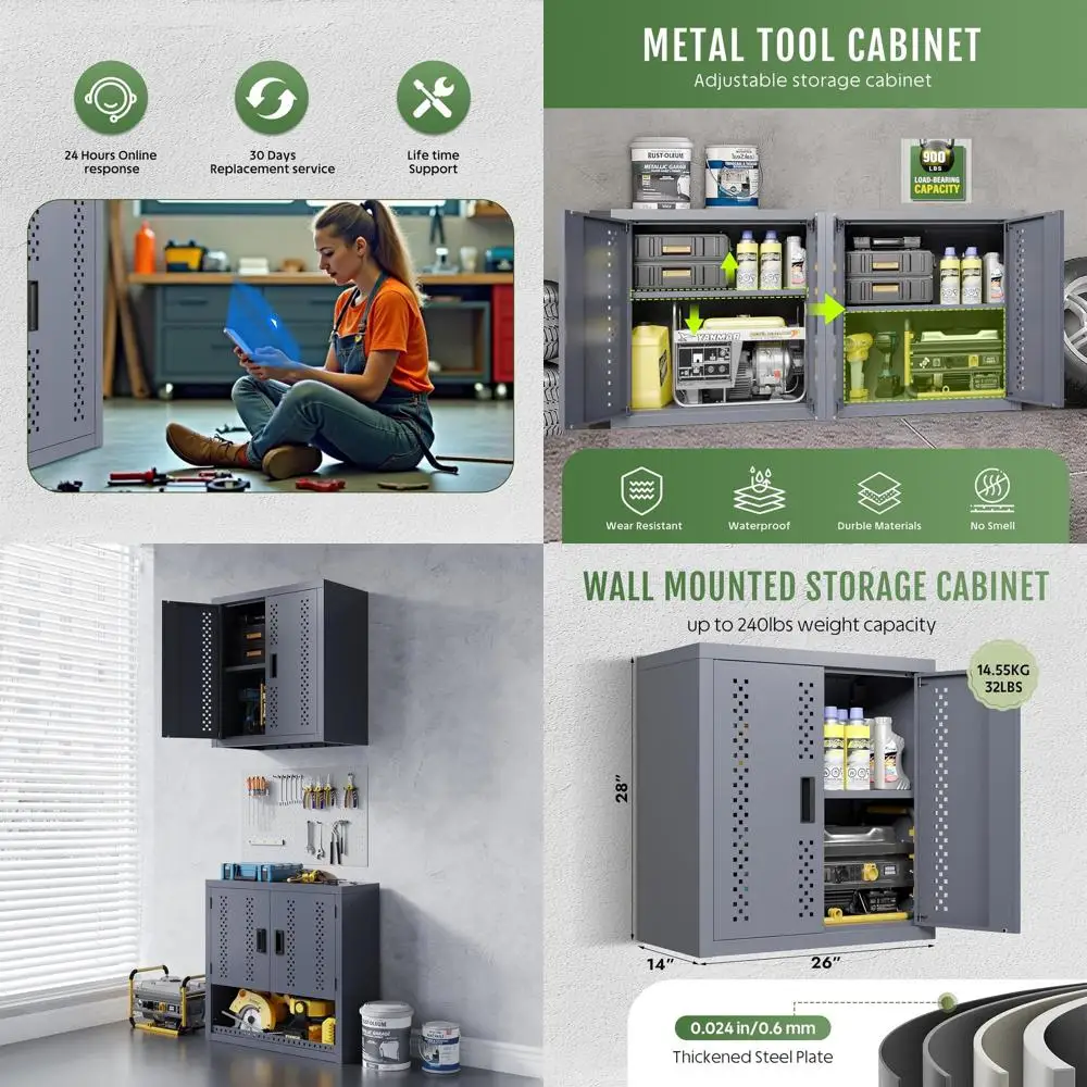 

Durable Floating Garage Storage Cabinet with 2 Doors and Adjustable Shelves for Tools and Organization